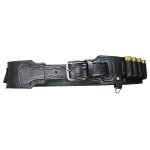 Handmade Leather 30-Slot Cartridge Belt - 12 Gauge Bottom-Closed Ammo Carrier - Black