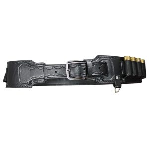 Handmade Leather 30-Slot Cartridge Belt - 12 Gauge Bottom-Closed Ammo Carrier - Black