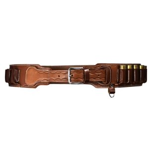 Handmade Leather 30-Slot Cartridge Belt - 12 Gauge Bottom-Closed Ammo Carrier - Dark Brown