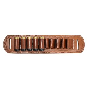 Handmade Leather Shotgun Cartridge Holder 10 Slots - 12, 16, 20, 36 Gauge Ammo Carrier - Brown