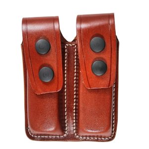 Handmade Leather Double Magazine Holder - Closed Type Mag Pouch - Custom Molded - Brown