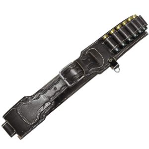 Handmade Leather 30-Slot Cartridge Belt - Stitched Ammo Bandolier with Bottom-Stop - Black