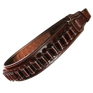 Handmade Leather 30-Slot Cartridge Belt - Stitched Ammo Bandolier with Bottom-Stop - Dark Brown